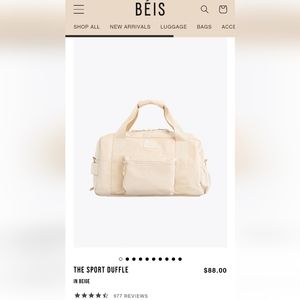 Beis The Sport Duffle Bag in Beige NWT